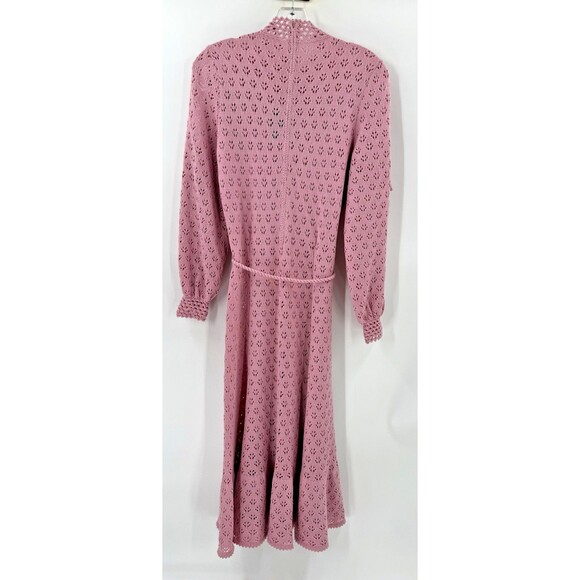 Vintage RARE GORGEOUS Miss Joann California Knit Crochet Pink Split Sleeve "10" - Picture 3 of 13